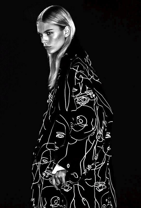 Girl with a coat in black and white